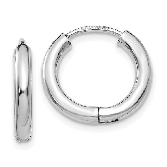 Kazi Luxury 14K White Gold Polished Hollow Hinged Hoop Earrings